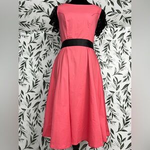 Berylove Retro Style Coral Pink Cotton Midi Dress Size S Vintage 90s New Spandex